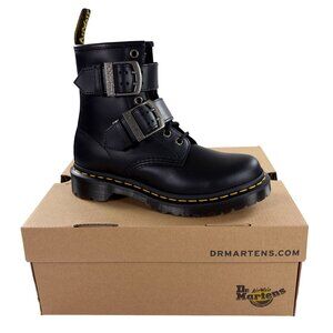 Dr. Doc Martens 1460 Buckle Pull Up Side Zip Boots Womens Size 5 Black Leather